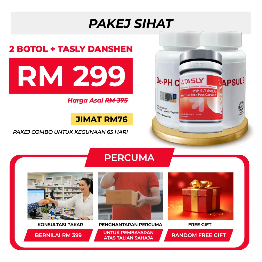 Pakej 2 Botol DE-PH dan 1 Tasly Danshen